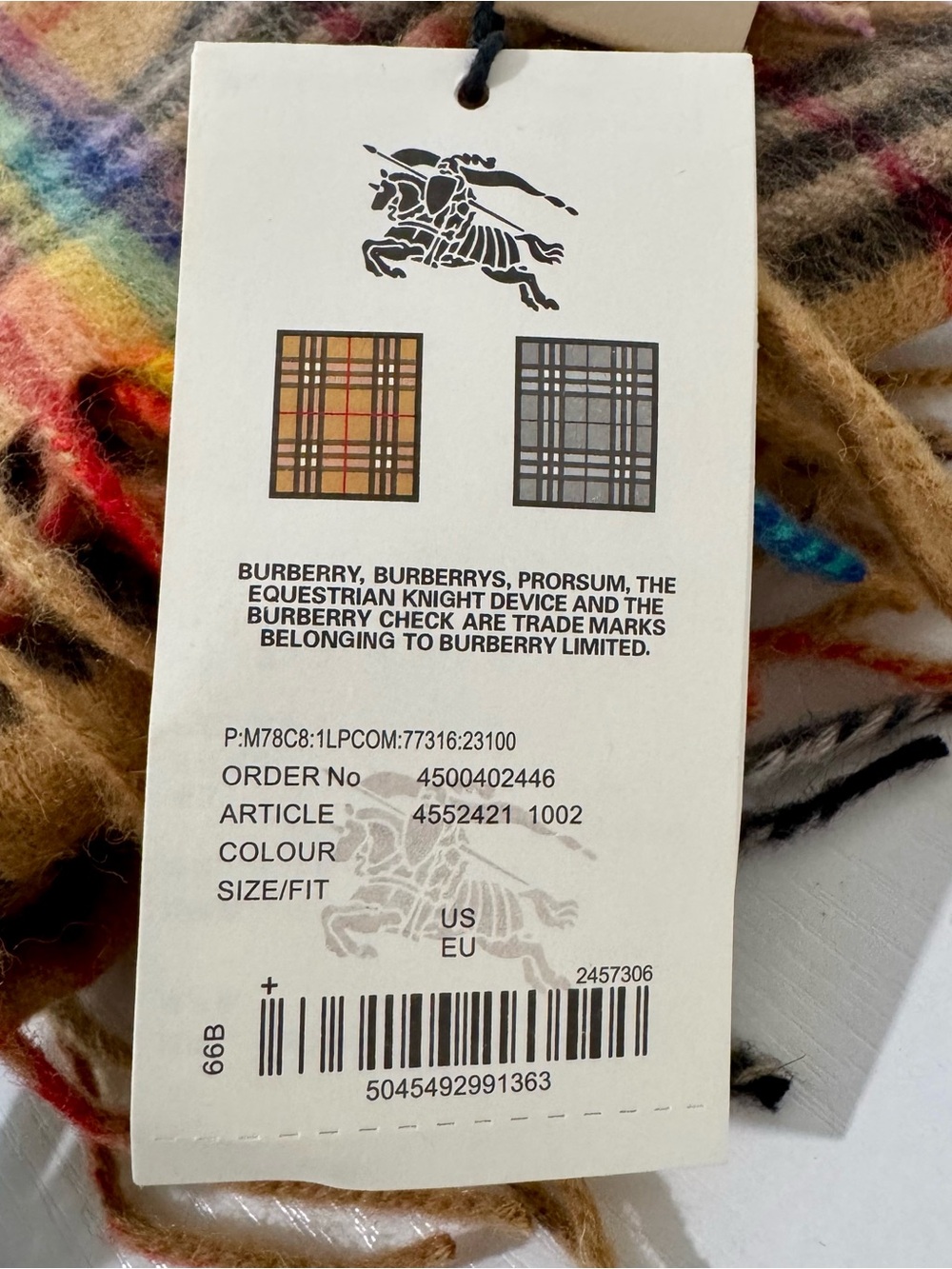 Burberry NWT Rainbow Check 100% Cashmere Scarf Made in Scotland MSRP $500+ - Picture 3 of 10